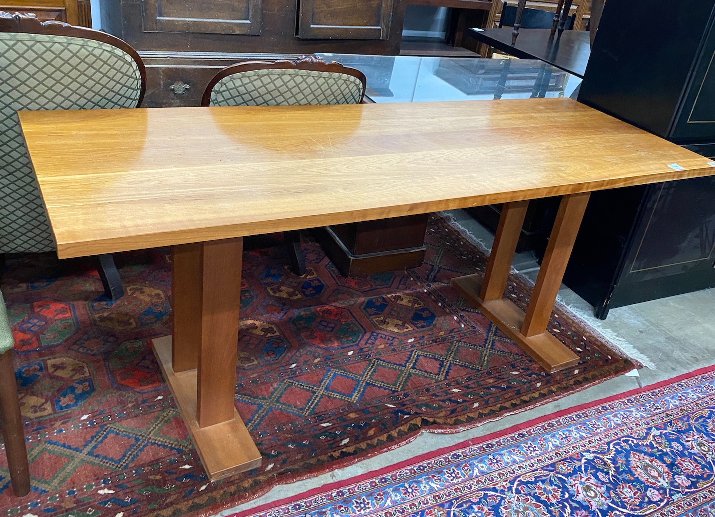 A bespoke rectangular cherrywood refectory table width 183cm, depth 66cm, height 74cm.